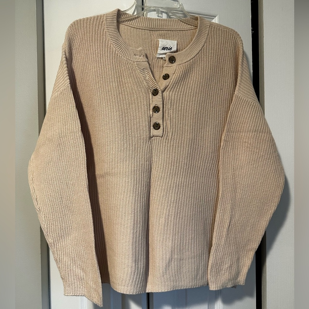 Women’s cream ribbed henley sweater